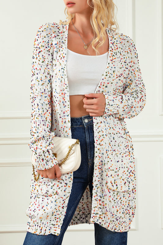 White Rainbow Popcorn Speckles Open Front Cardigan Sweaters & Cardigans JT's Designer Fashion