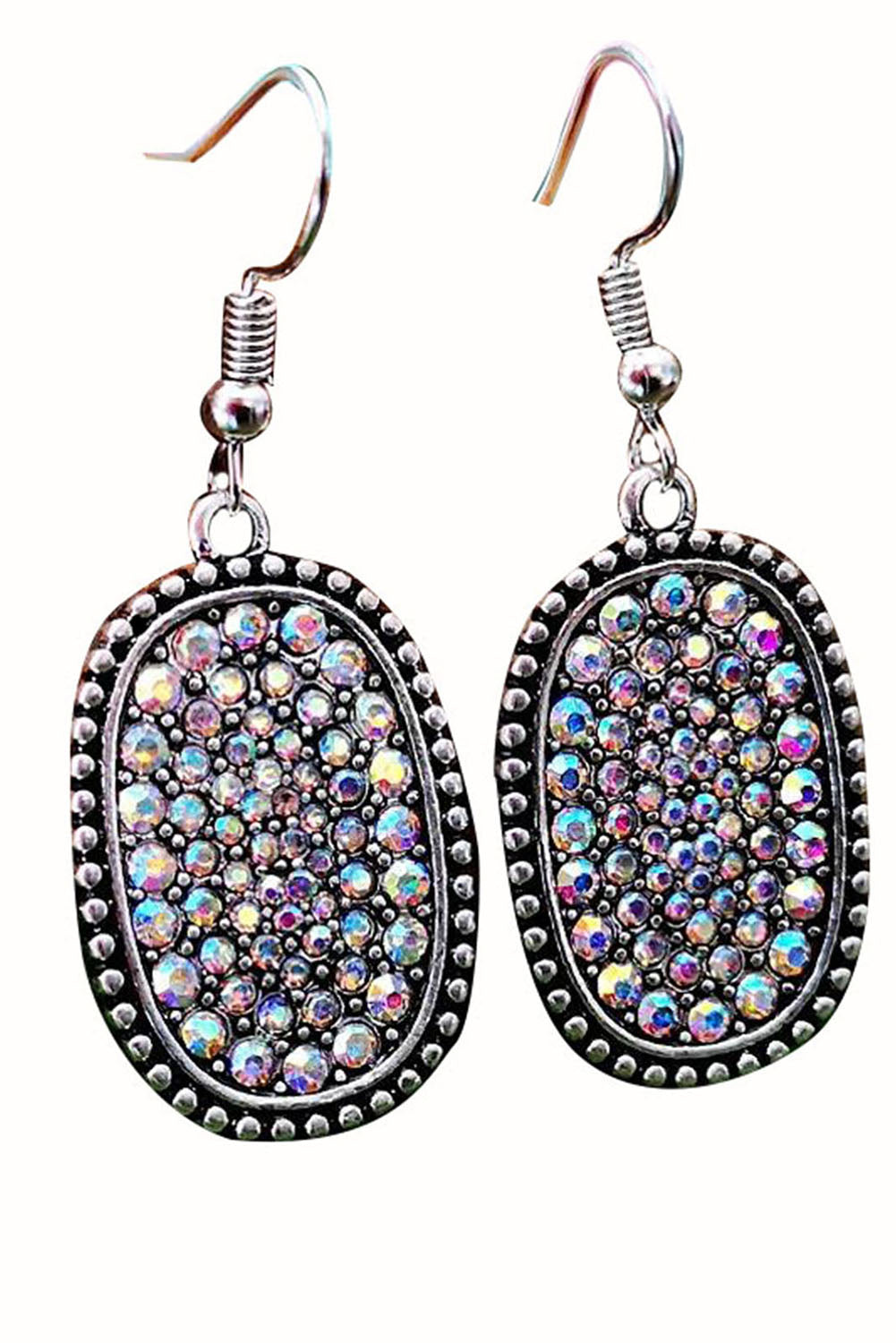 Multicolor Full Diamond Antique Silver Hook Earrings Jewelry JT's Designer Fashion