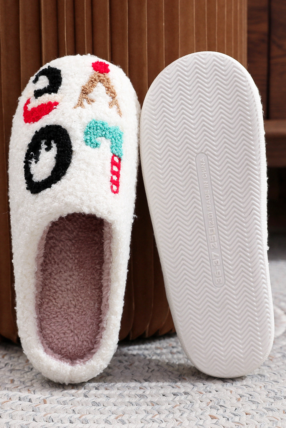 White Valentine Theme LOVE Graphic Fuzzy Slipper Slippers JT's Designer Fashion