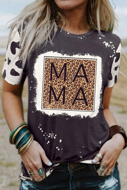 Black Leopard MAMA Graphic Tie Dye Casual Tee Graphic Tees JT's Designer Fashion