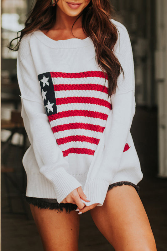 White American Flag Crochet Knit Sweater Pre Order Sweaters & Cardigans JT's Designer Fashion