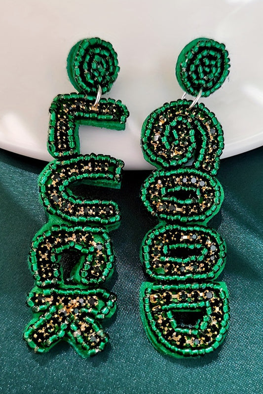 Blackish Green GOOD LUCK Rice Beaded Dangle Earrings Jewelry JT's Designer Fashion