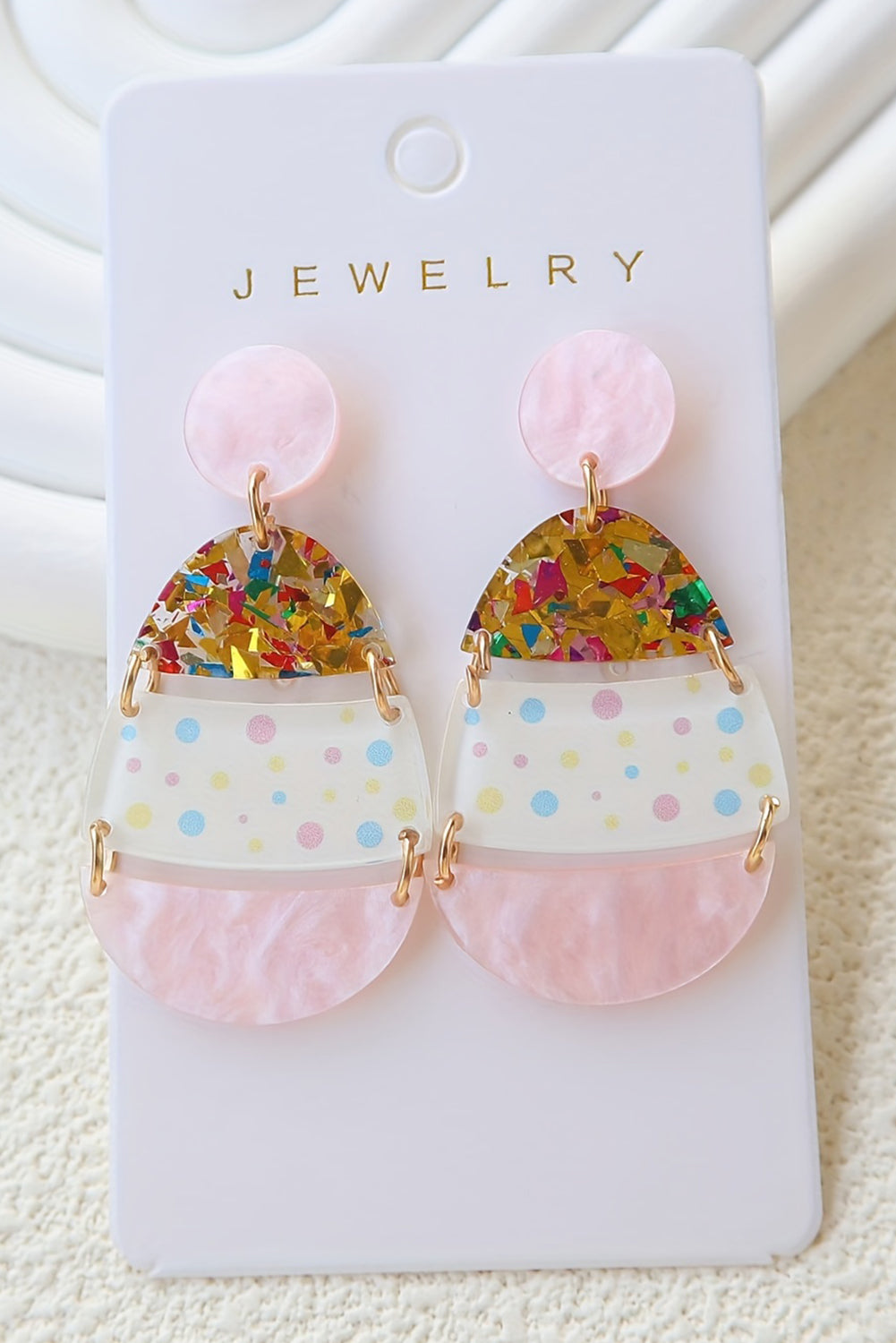 Pink Cute Printed Easter Egg Shape Drop Earrings Jewelry JT's Designer Fashion