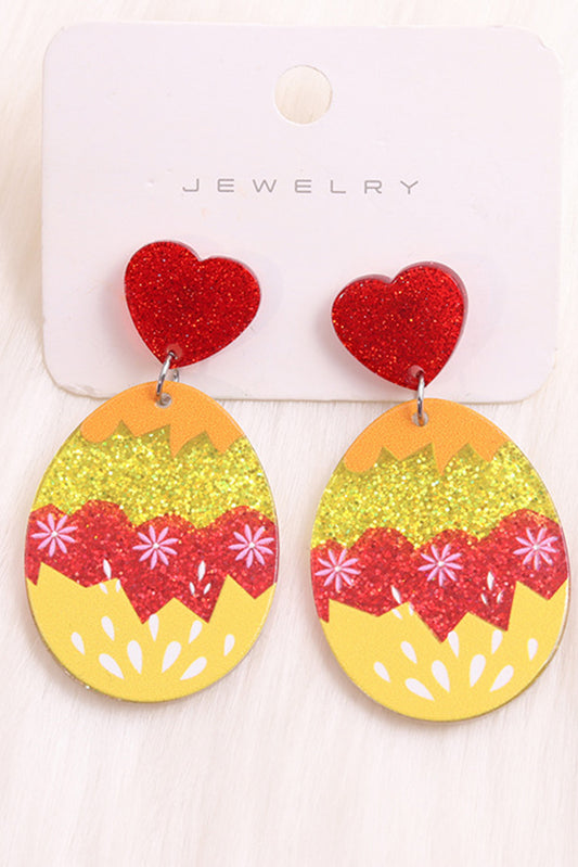 Yellow Cream Glitter Acrylic Easter Egg Heart Studded Earrings Jewelry JT's Designer Fashion