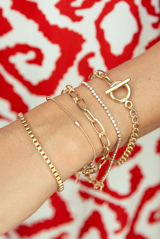 Gold Rhinestone Geometric 5-pcs Bracelet Set Jewelry JT's Designer Fashion