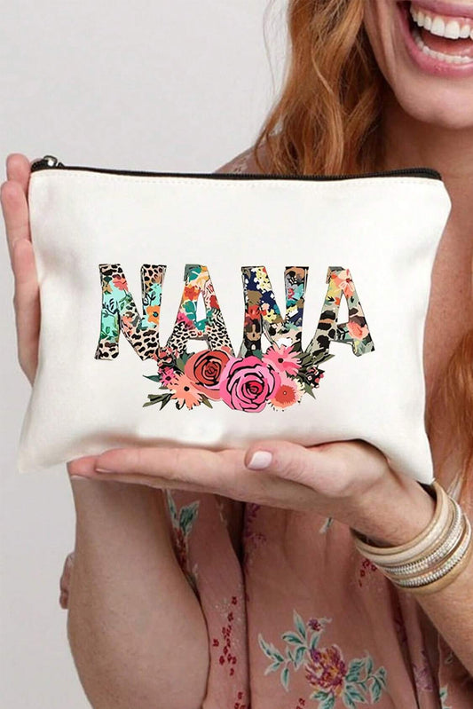 White Leopard Flower NANA Print Cosmetic Bag Makeup Bags JT's Designer Fashion