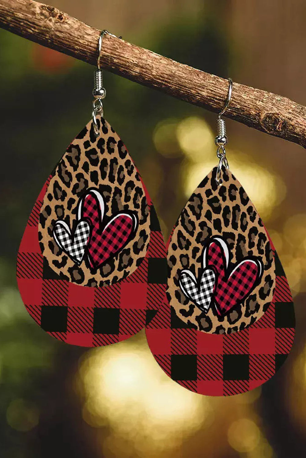 Valentine Leopard Heart Plaid Print Drop Earrings Jewelry JT's Designer Fashion