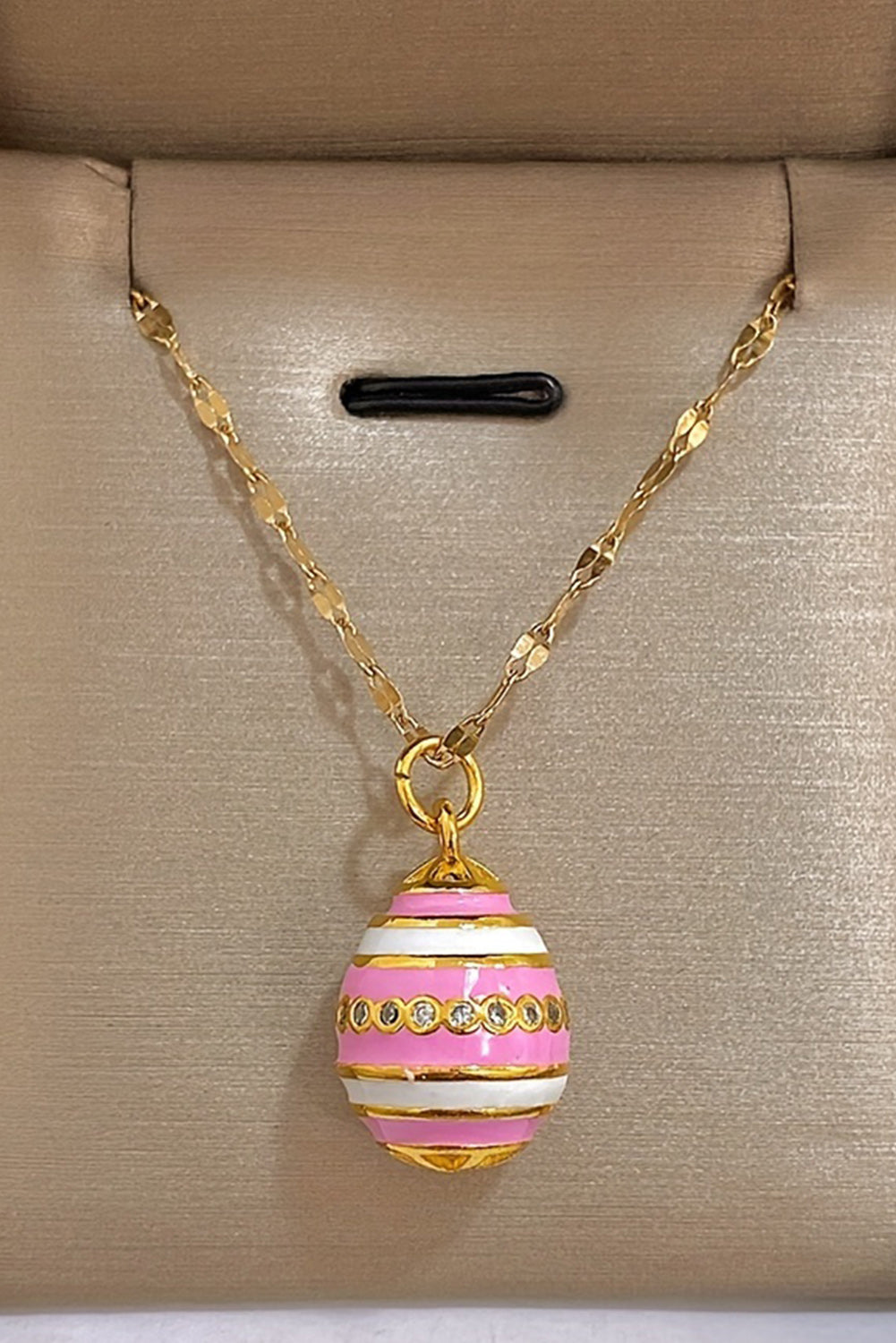 Pink Easter Egg Rhinestone Stud Pendant Necklace Jewelry JT's Designer Fashion