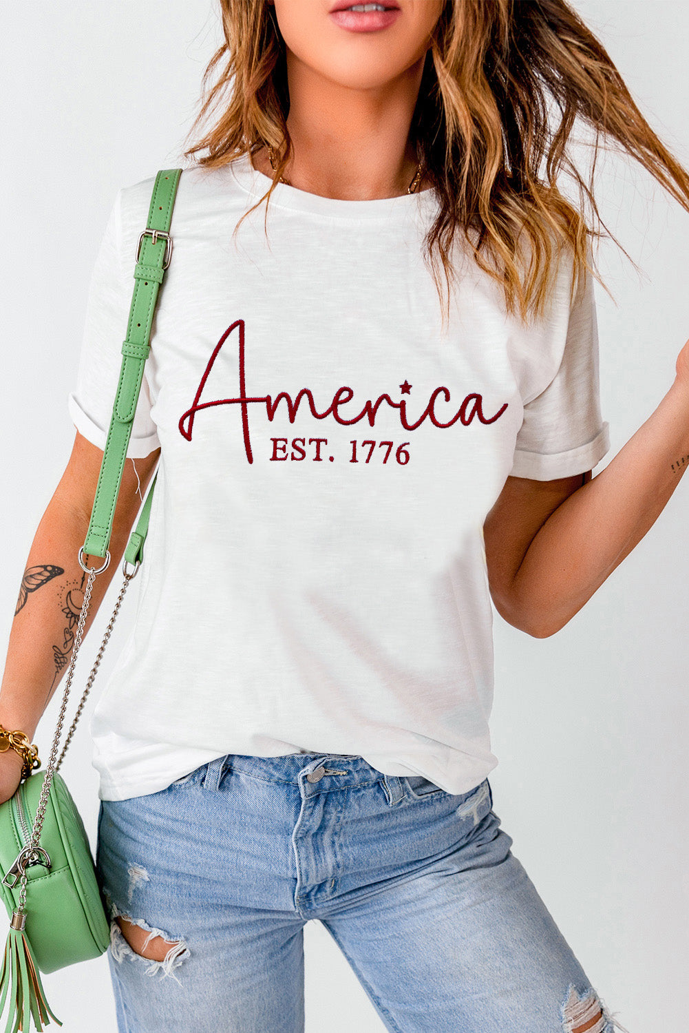 White America EST.1776 Embroidered Graphic Tee Graphic Tees JT's Designer Fashion