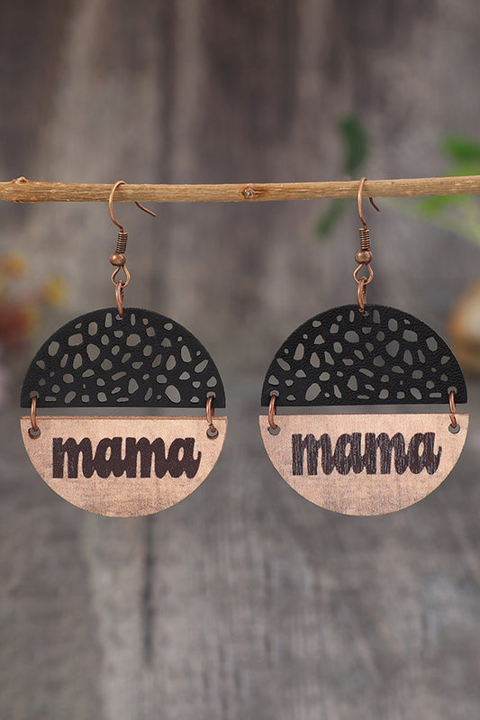 Black Vintage mama Pendant Leather Wooden Earrings Jewelry JT's Designer Fashion