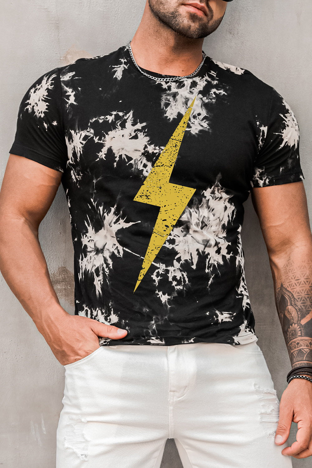 Black Men's Lightning Tie Dye Print Short Sleeve T-shirt Black 100%Cotton Men's Tops JT's Designer Fashion