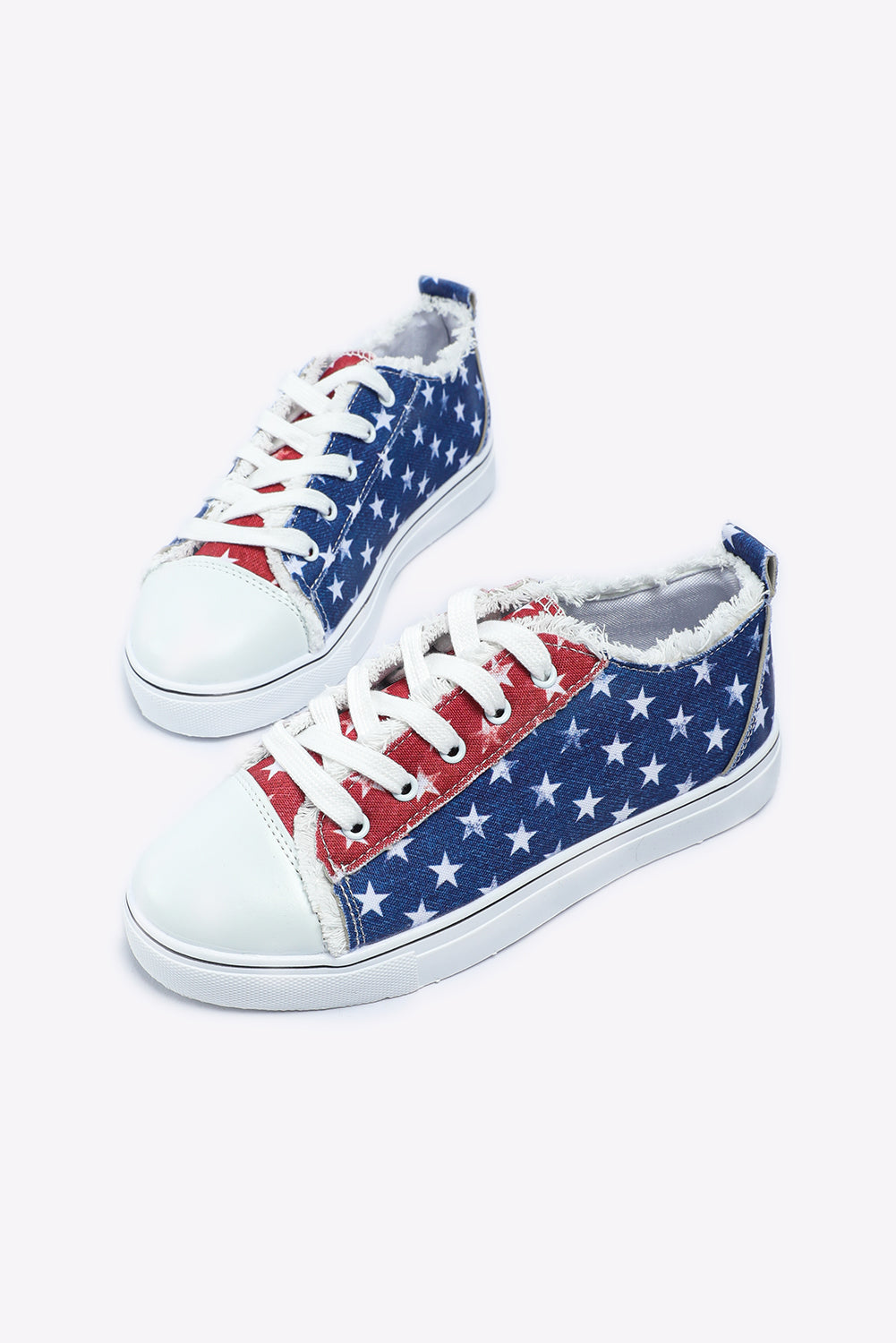Multicolor American Flag Stars Printed Frayed Detail Lace-up Shoes Women's Shoes JT's Designer Fashion