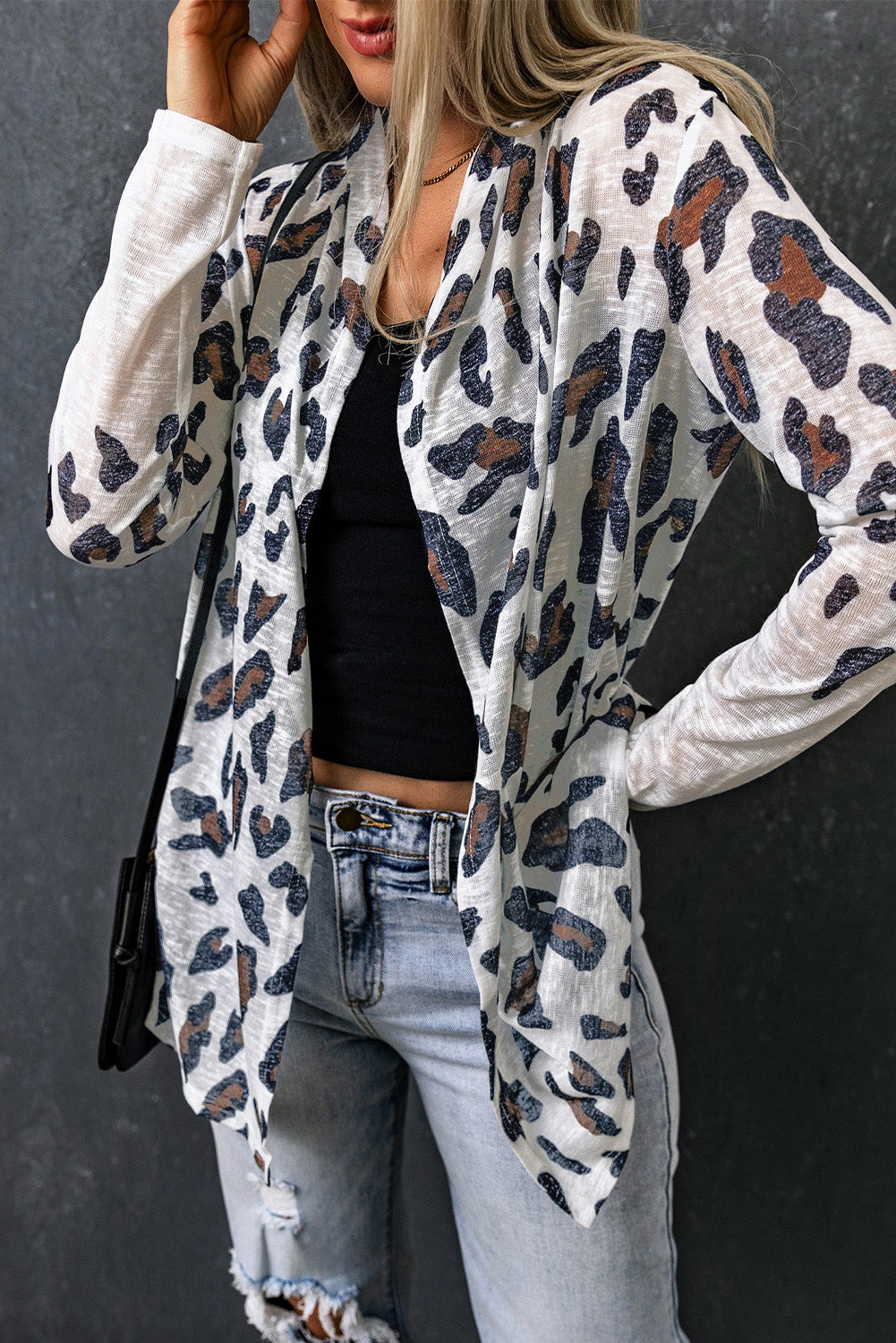 White Vintage Leopard Print Open Cardigan Sweaters & Cardigans JT's Designer Fashion