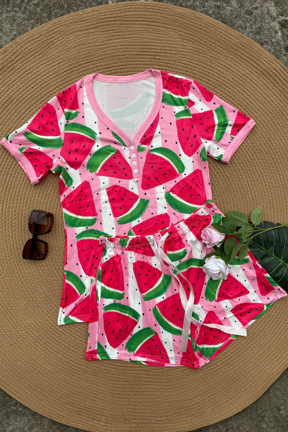 Red Floral Cactus/ Fruit Print 2pcs Shorts Lounge Set Pre Order Loungewear JT's Designer Fashion