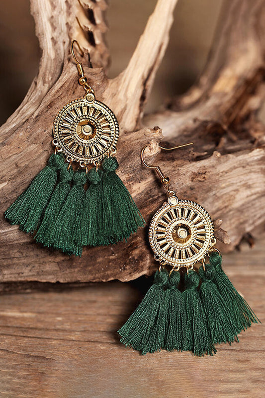 Sunflower Fan-shaped Green Tassel Earrings Jewelry JT's Designer Fashion