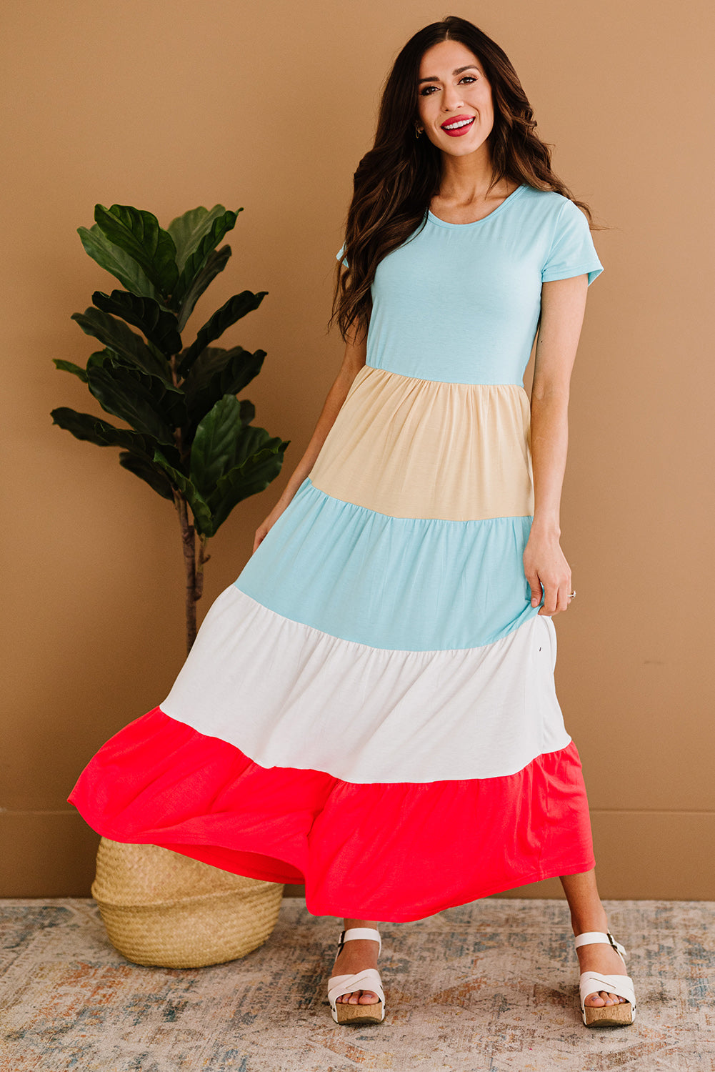 Family Matching Short Sleeve Color Block Adult Maxi Dress Family Dress JT's Designer Fashion