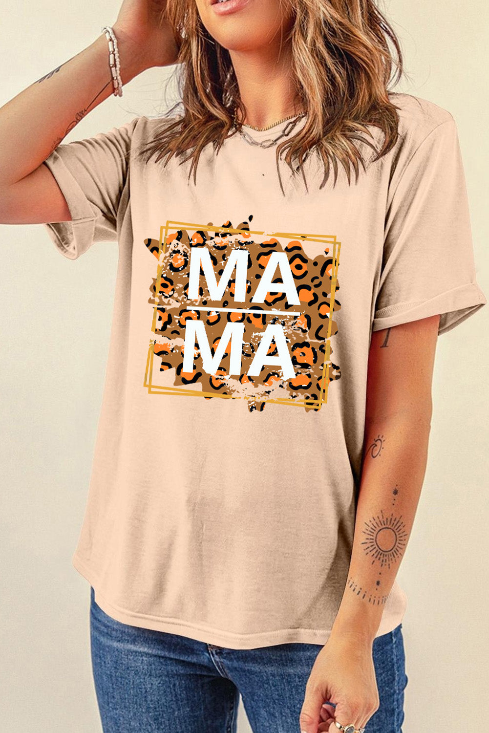 Khaki Leopard MAMA Graphic T Shirt Graphic Tees JT's Designer Fashion