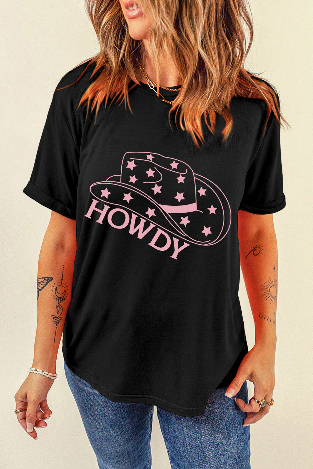 Black Cowboy Hat HOWDY Graphic T Shirt Graphic Tees JT's Designer Fashion
