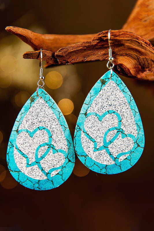 Blue Heart Pattern Water Drop Earrings Jewelry JT's Designer Fashion