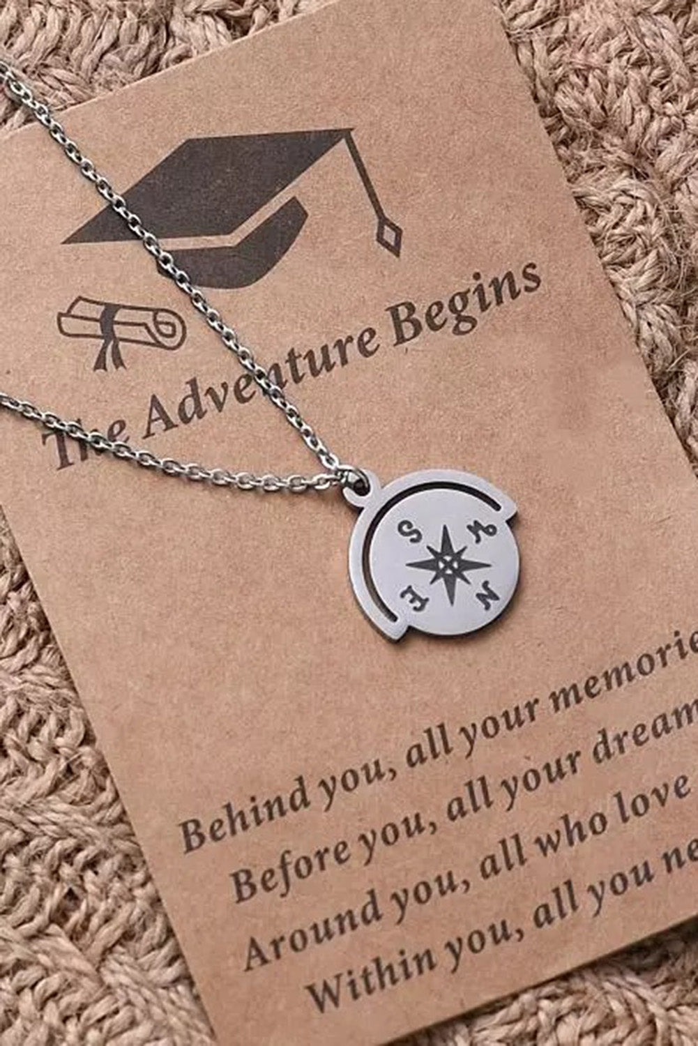 Silver Compass My Story Is Just Beginning Pendant Necklace Jewelry JT's Designer Fashion