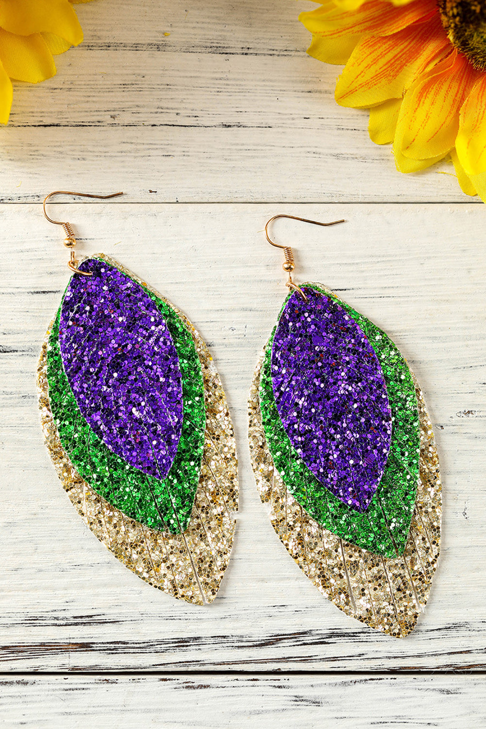 Purple Mardi Gras Sequin Layered Earrings Jewelry JT's Designer Fashion