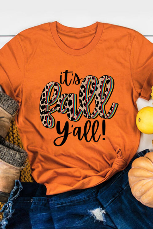 Orange Its Fall Yall Animal Print Casual T Shirt Orange 95%Polyester+5%Elastane Graphic Tees JT's Designer Fashion