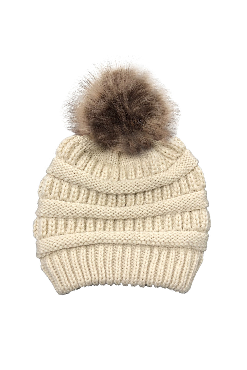 Apricot Outdoor Cable Knit Beanie with Pompom Hats & Caps JT's Designer Fashion