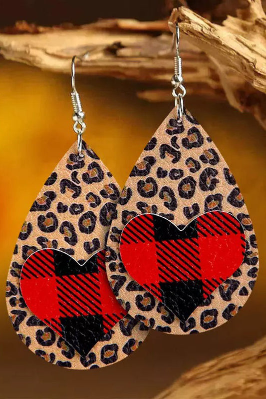 Leopard Plaid Heart Drop Earrings Jewelry JT's Designer Fashion