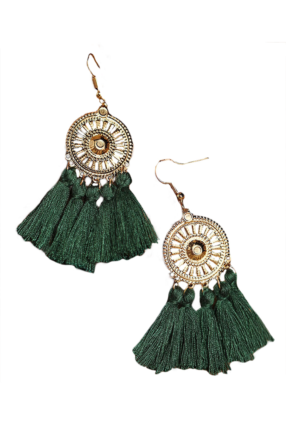 Sunflower Fan-shaped Green Tassel Earrings Jewelry JT's Designer Fashion
