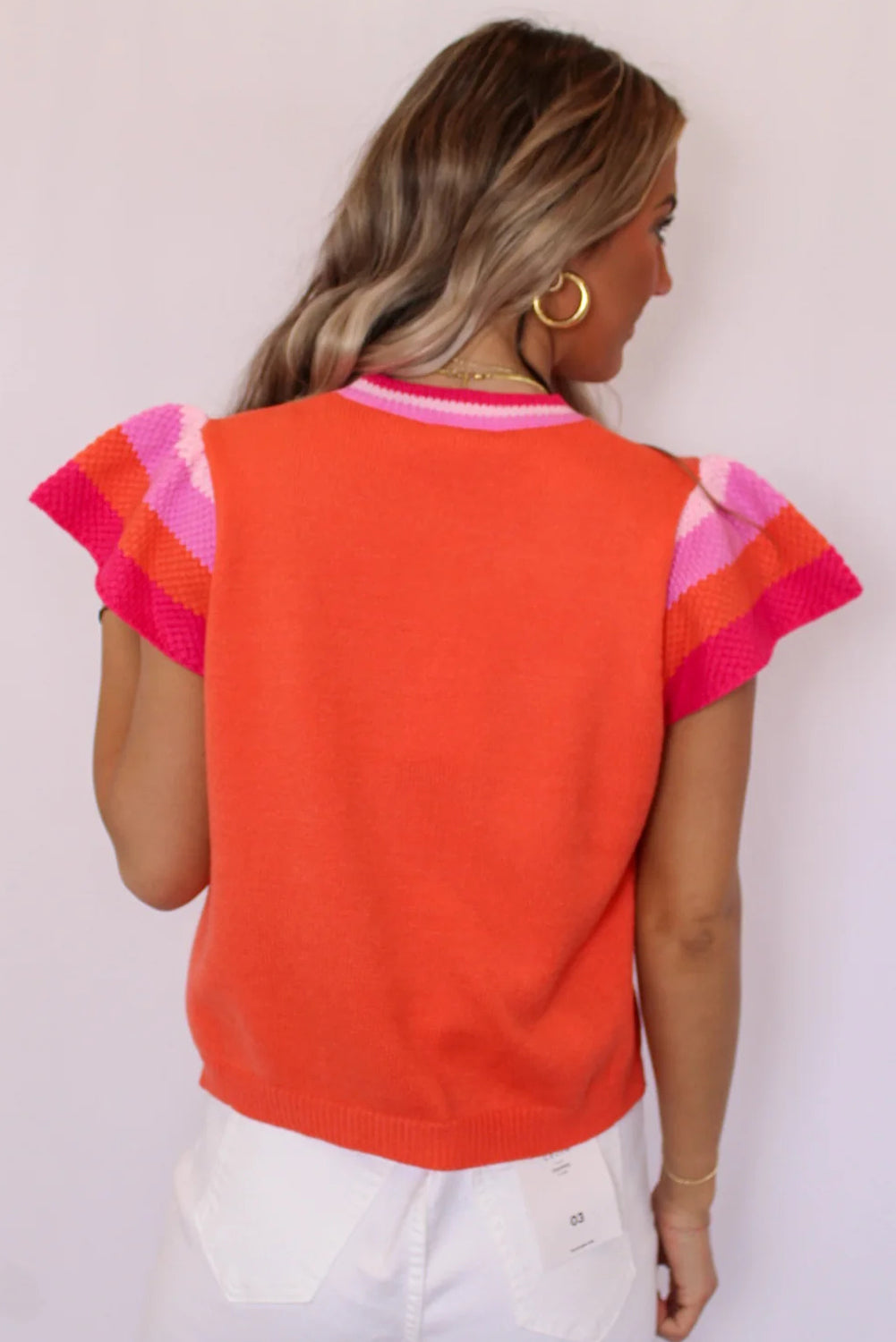 Orange Colorblock Short Sleeve Round Neck Plus Sweater Top Pre Order Plus Size JT's Designer Fashion