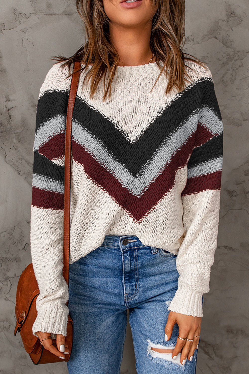 Black Chevron Striped Drop Shoulder Sweater Sweaters & Cardigans JT's Designer Fashion