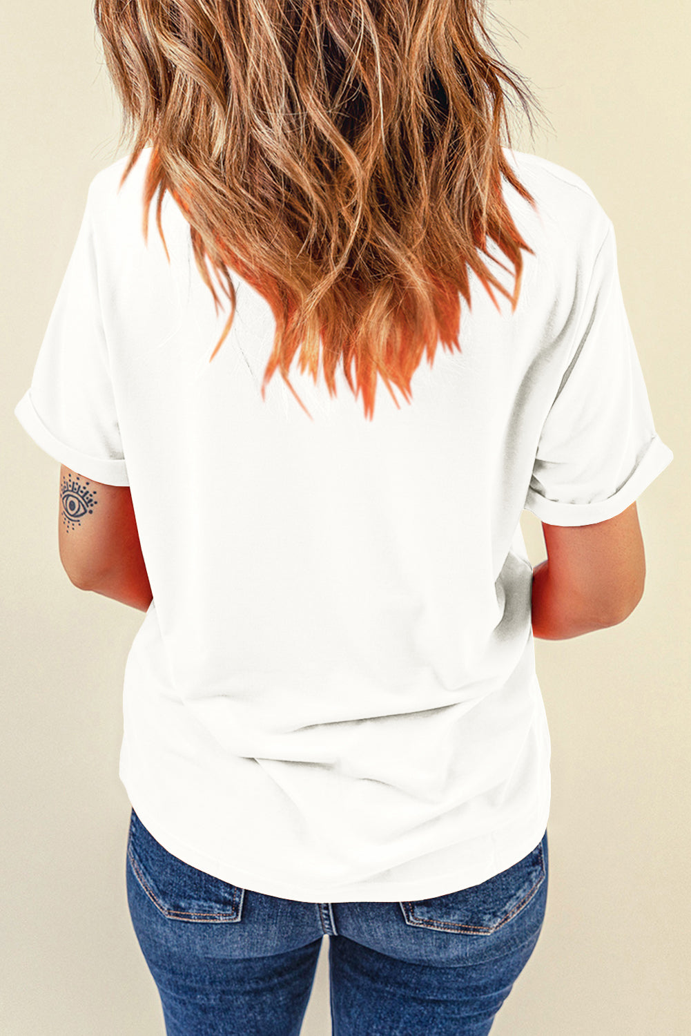 White MOM Flower Heart Shaped Print Crewneck T Shirt Graphic Tees JT's Designer Fashion
