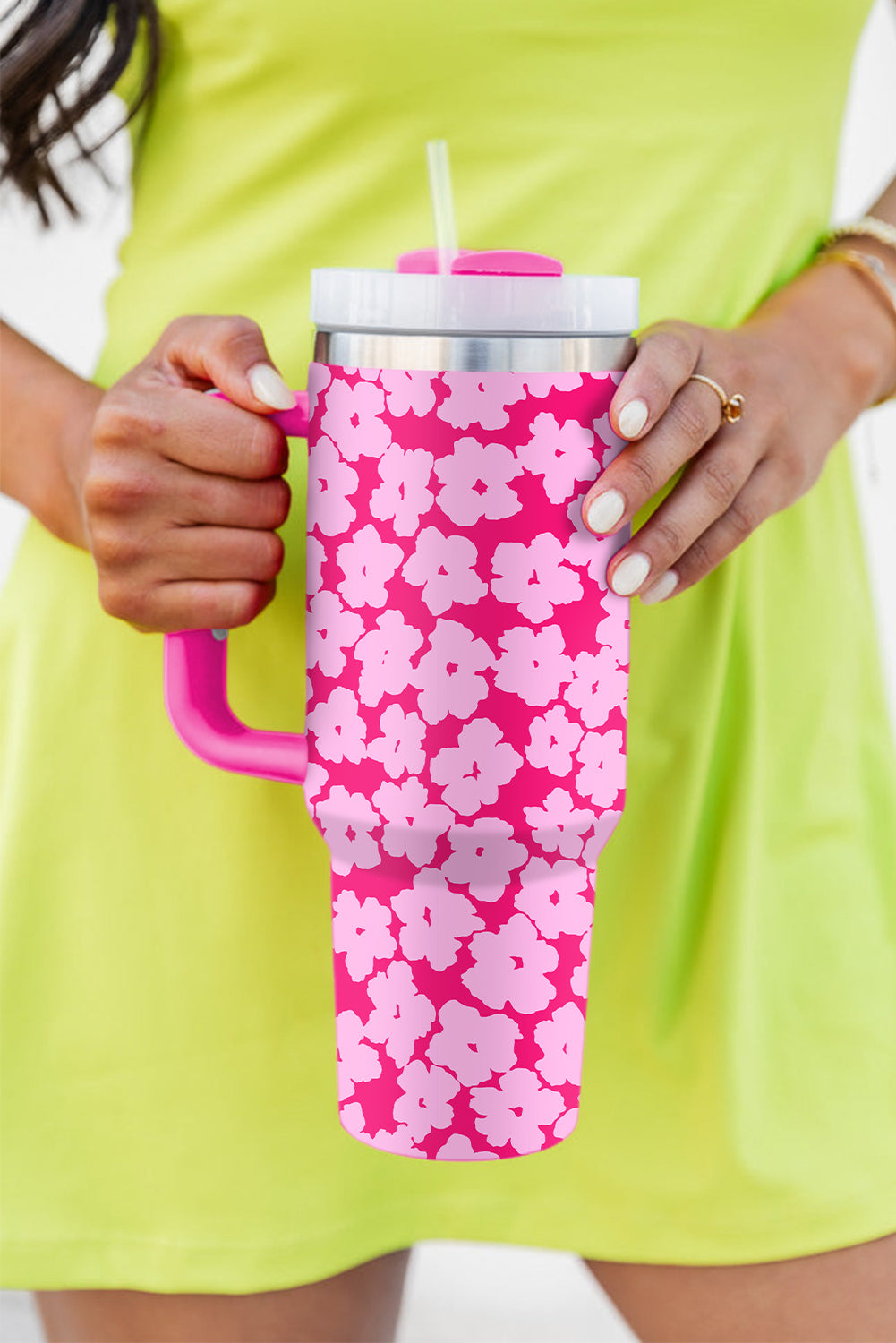 Rose Red Flower Allover Print Stainless Portable Cup 40oz Tumblers JT's Designer Fashion