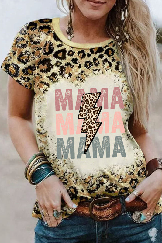 Leopard Bleached Lightning MAMA Graphic T Shirt Graphic Tees JT's Designer Fashion