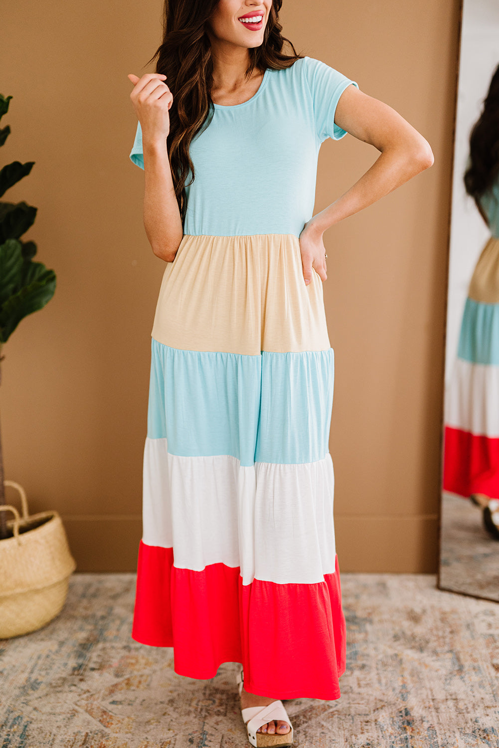 Family Matching Short Sleeve Color Block Adult Maxi Dress Family Dress JT's Designer Fashion
