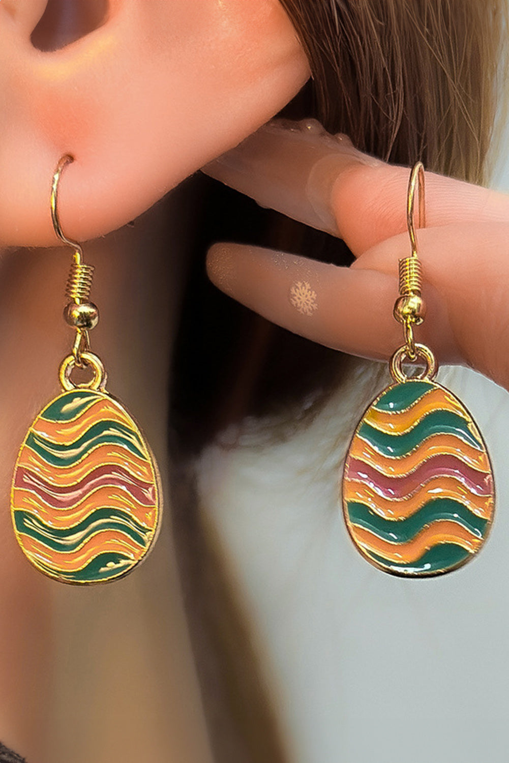 Orange Easter Egg Striped Alloy Drop Earrings Jewelry JT's Designer Fashion