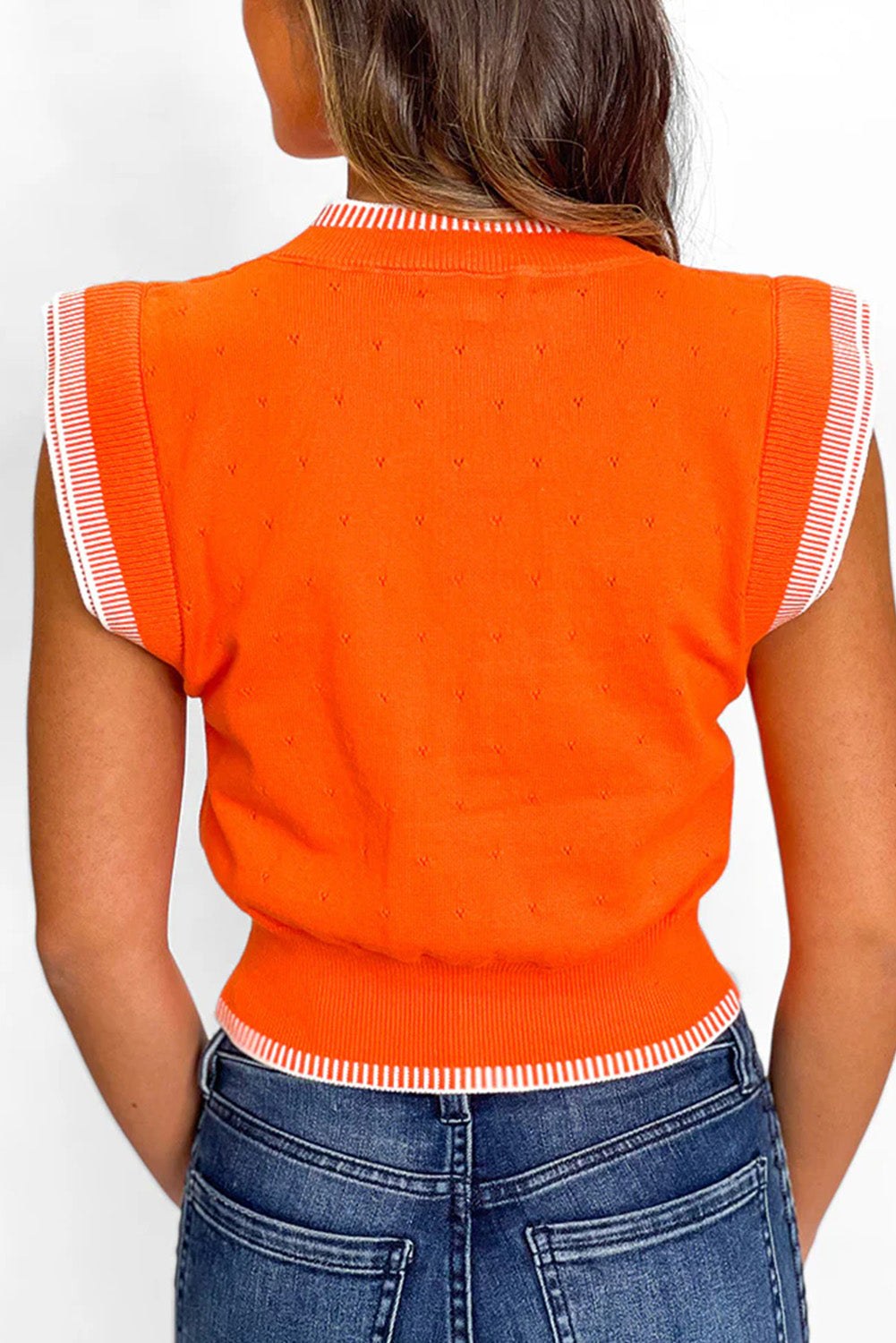 Carrot Contrast Stitching Trim Sweater Vest Pre Order Sweaters & Cardigans JT's Designer Fashion
