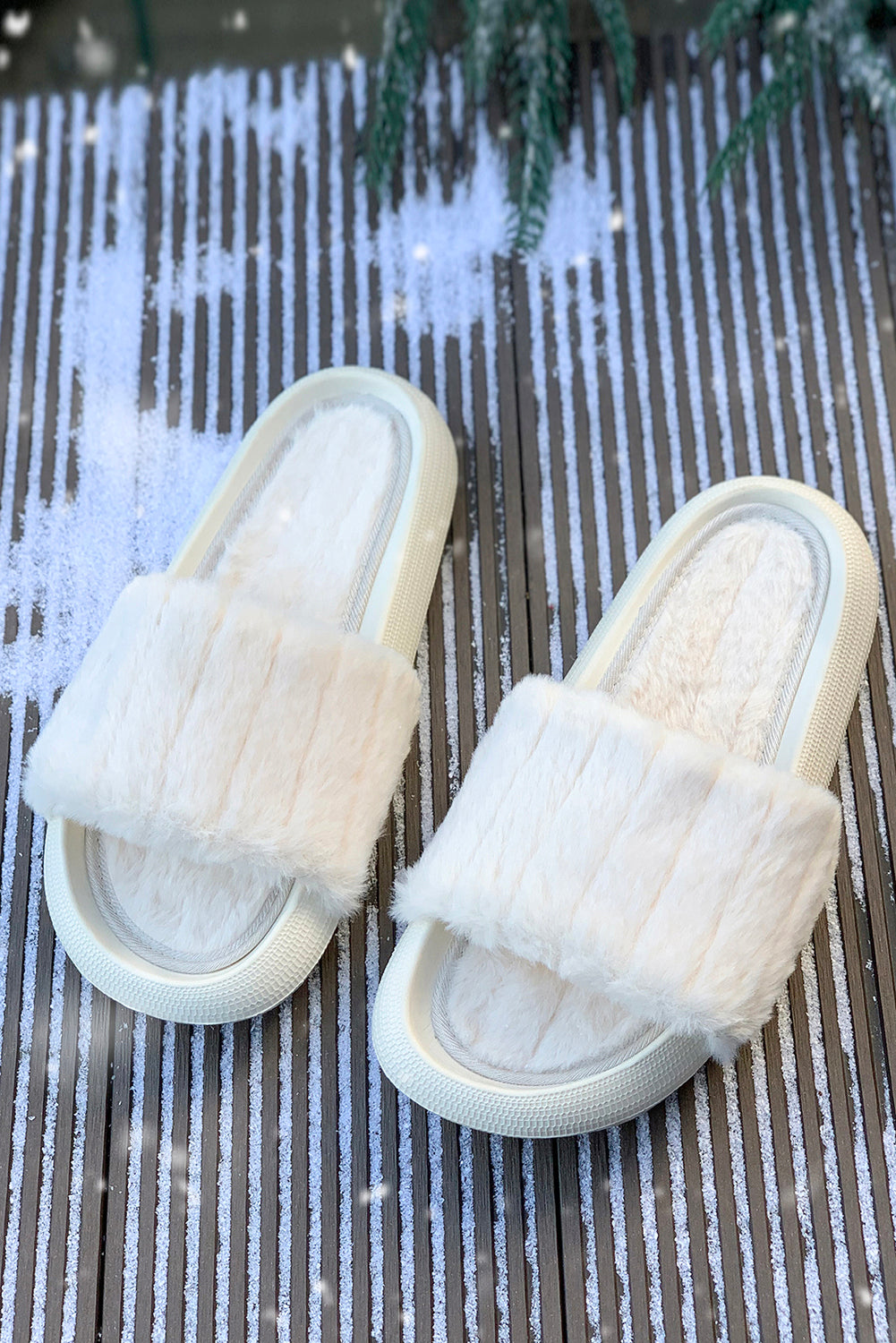White Plush Band Comfy Home Slippers Slippers JT's Designer Fashion