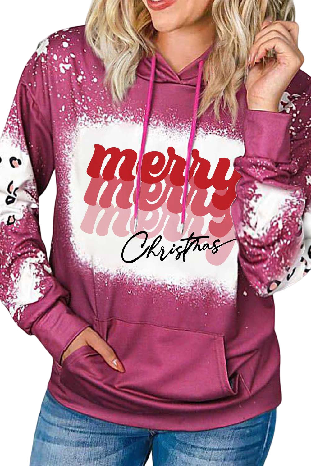 Rose Merry Christmas Leopard Tie Dye Print Graphic Hoodie Graphic Sweatshirts JT's Designer Fashion