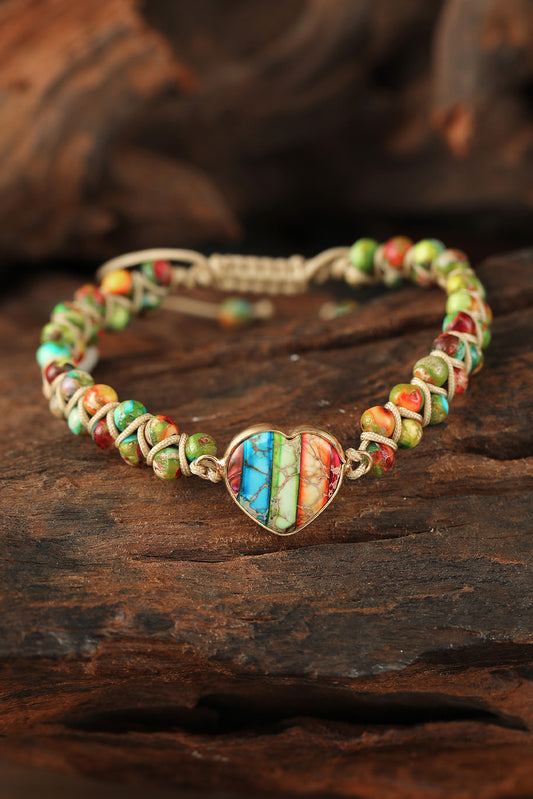 Multicolor Heart Charm Braid Wrap Bracelet Jewelry JT's Designer Fashion