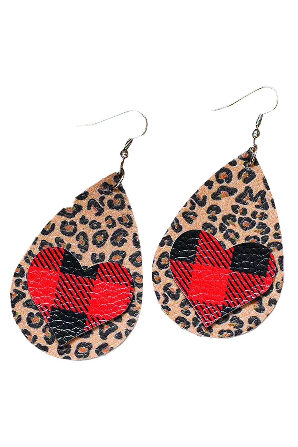 Leopard Plaid Heart Drop Earrings Jewelry JT's Designer Fashion