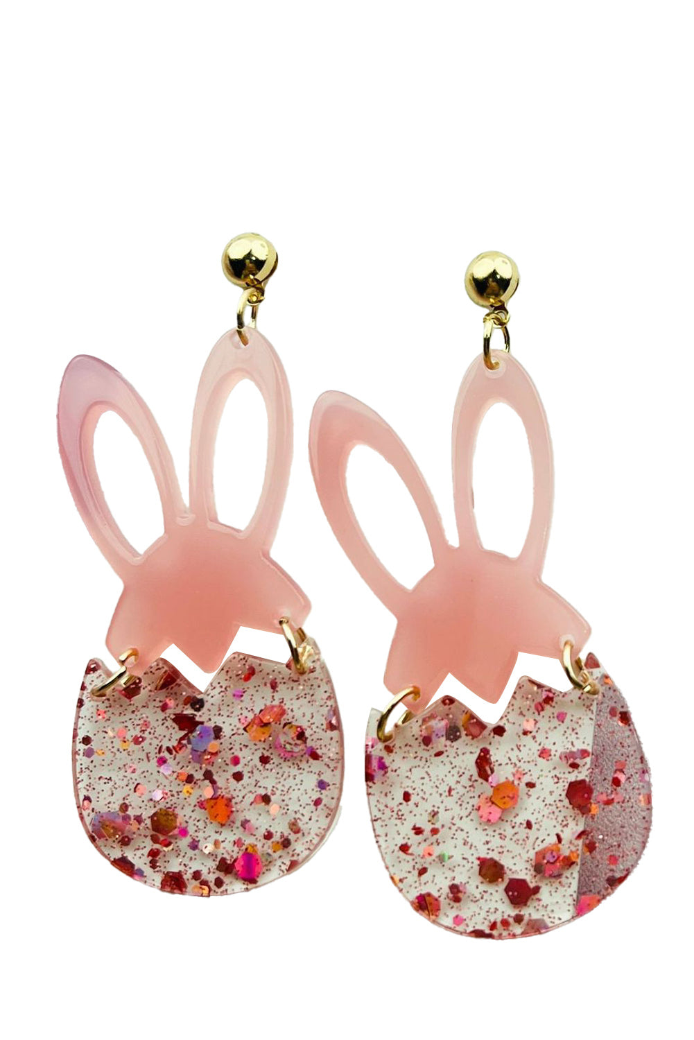 Pink Easter Bunny Glitter Acrylic Stud Earrings Jewelry JT's Designer Fashion