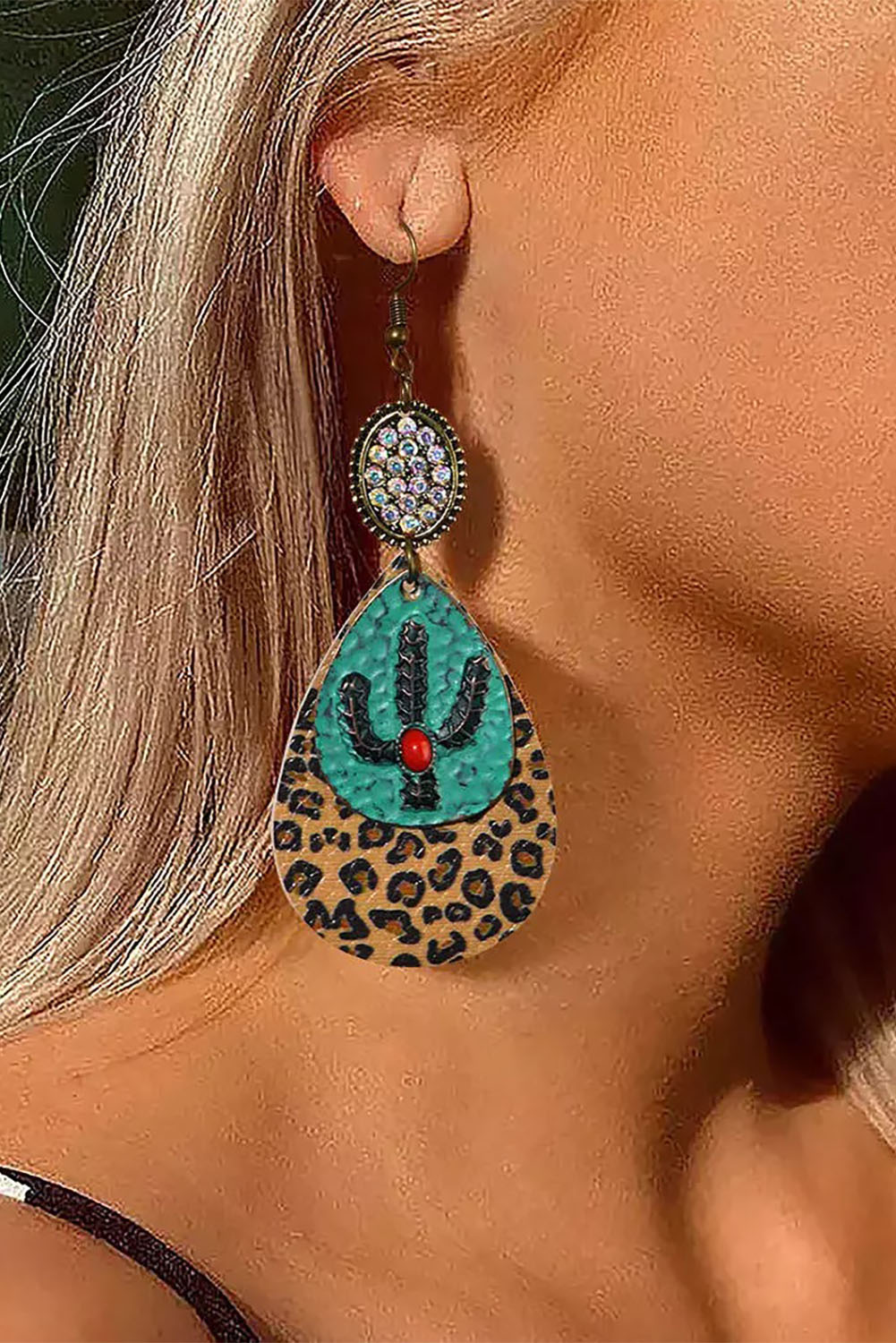 Cactus Leopard PU Leather Dangle Earrings Jewelry JT's Designer Fashion
