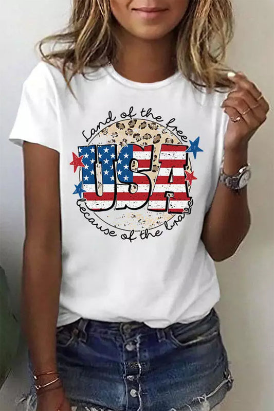 White USA Flag Slogan Graphic T-shirt Graphic Tees JT's Designer Fashion