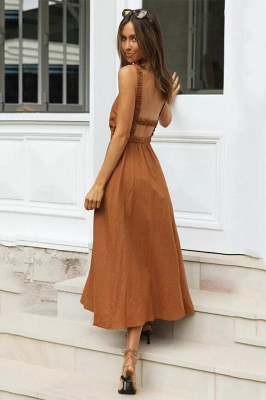 Sexy Spaghetti Sleeve Backless Maxi Dress Dresses JT's Designer Fashion