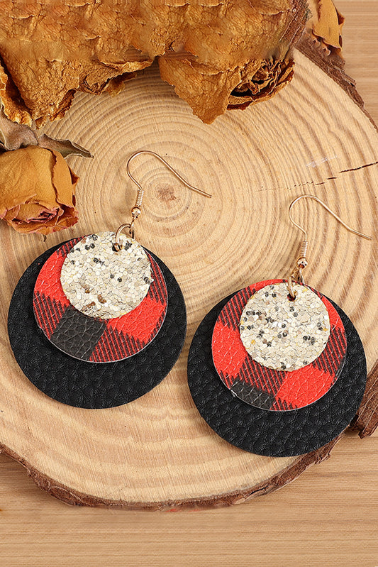 Red Sequin Plaid Layered Earrings Jewelry JT's Designer Fashion