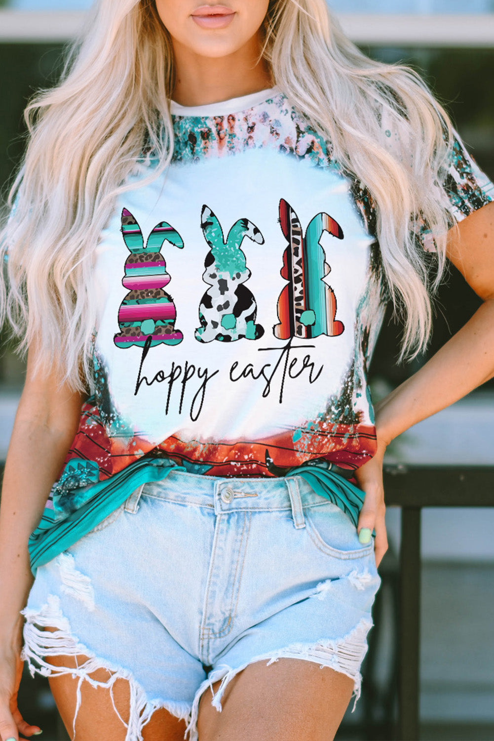 Green Western Tie Dye Hoppy Easter Bunny Graphic Tee Graphic Tees JT's Designer Fashion