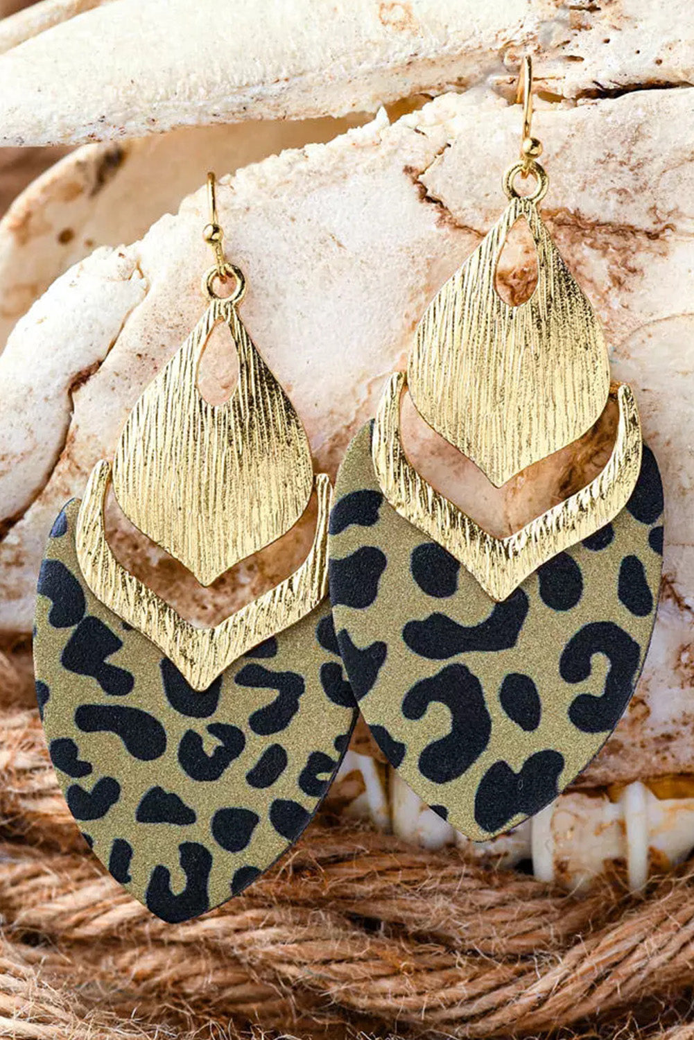 Leopard Hollow Out Leave Shape Drop Earrings Jewelry JT's Designer Fashion