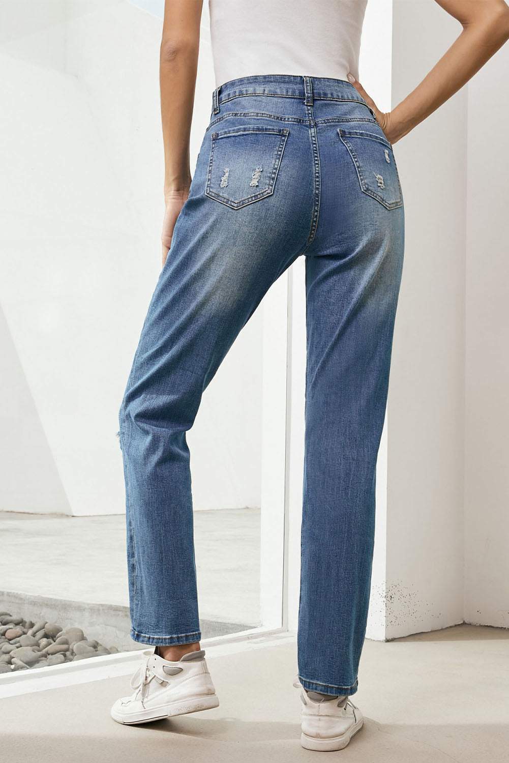 Sky Blue Heart-shape American Flag Patch Frayed Jeans Graphic Pants JT's Designer Fashion