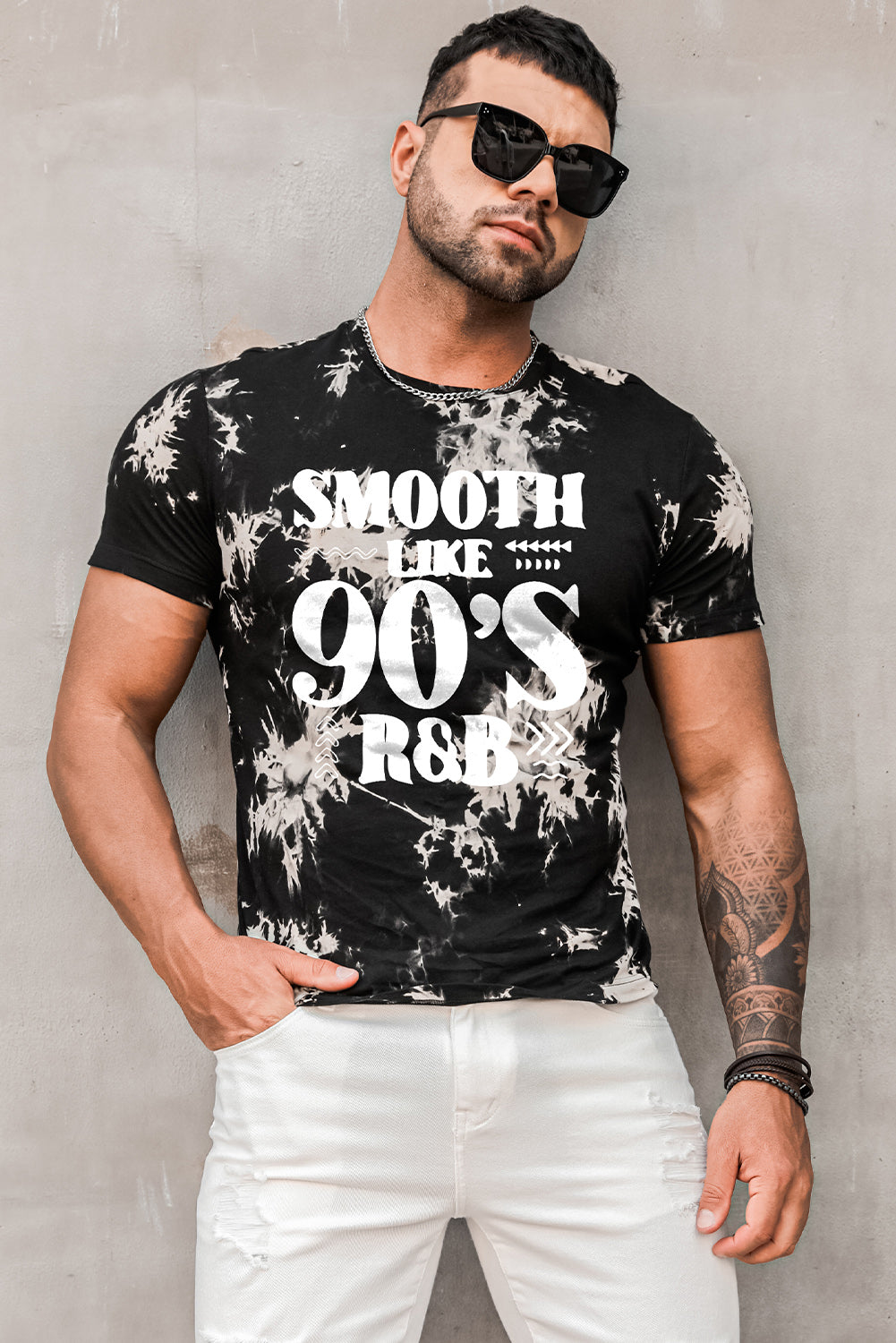 Black Smooth Like 90'S R&B Tie Dye Print Men's Graphic Tee Men's Tops JT's Designer Fashion